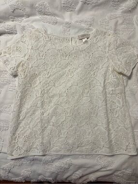 LOFT Cream Floral Lace Short Sleeve Blouse
